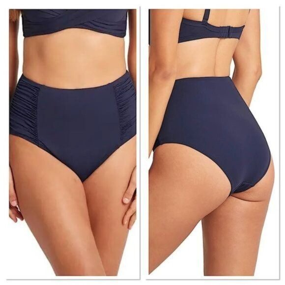SEA LEVEL SWIM Australia High Waisted Ruched detail Bikini Bottoms Blue 4 NEW - Picture 3 of 10